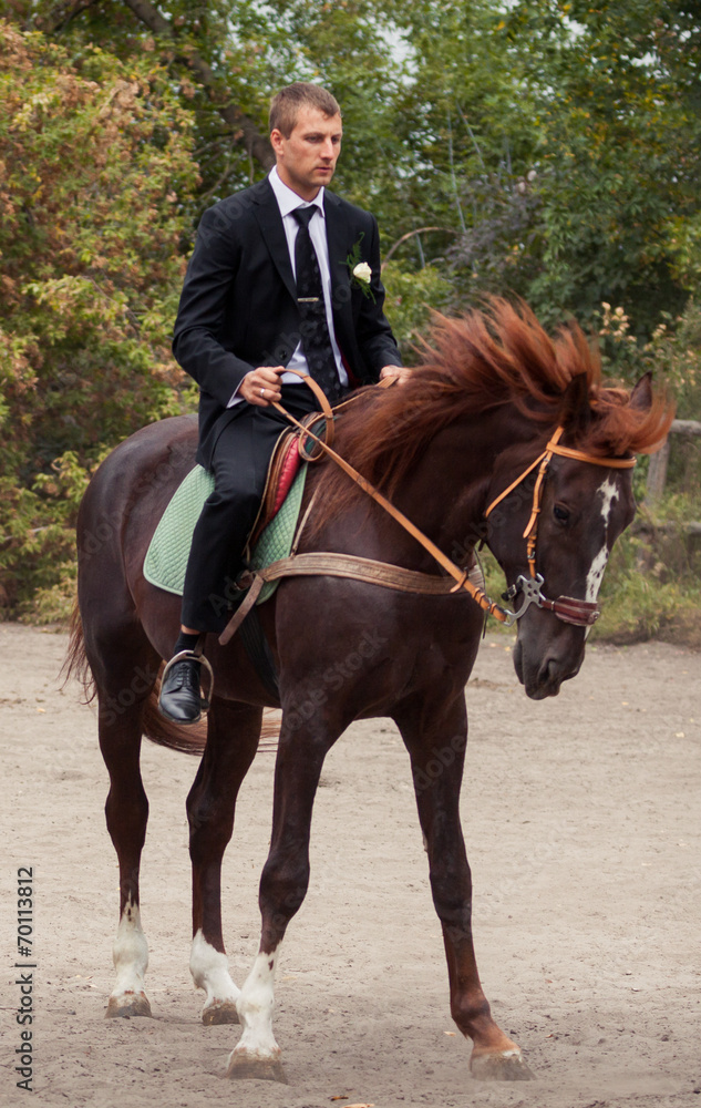 Fototapeta premium groom on horse