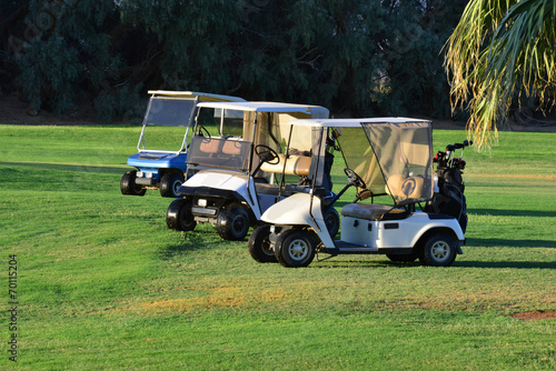Golf buggies at at Golf course in Furnace Creek California. photo