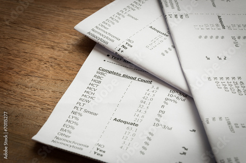 A lab result sheet showing pending a completed blood count