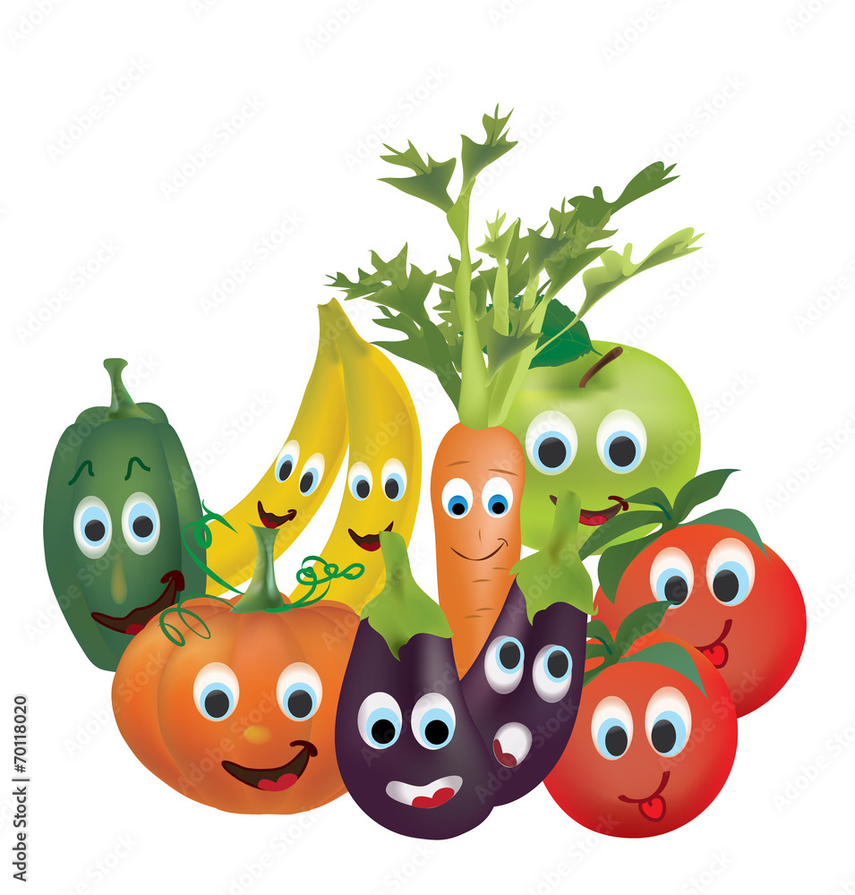 Illustration Collection of Animated Fruits and Vegetables Stock Vector |  Adobe Stock