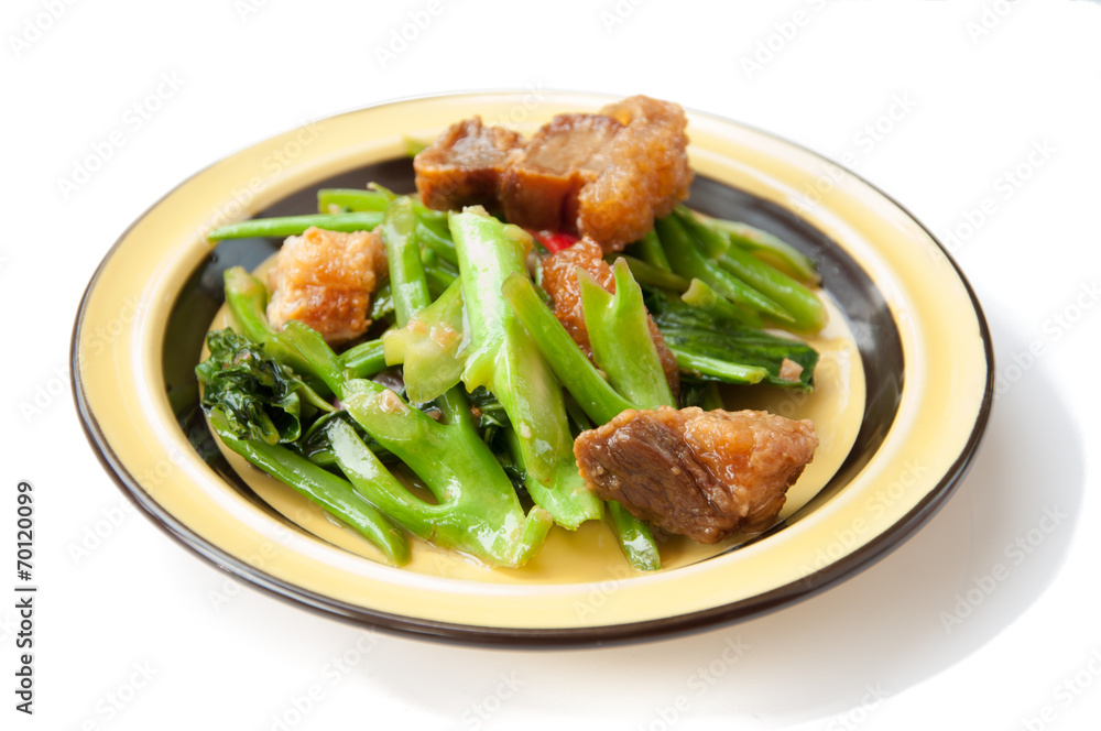Crispy pork Stir-fried kale with steamed rice Crispy pork Stir-fried kale with steamed rice
