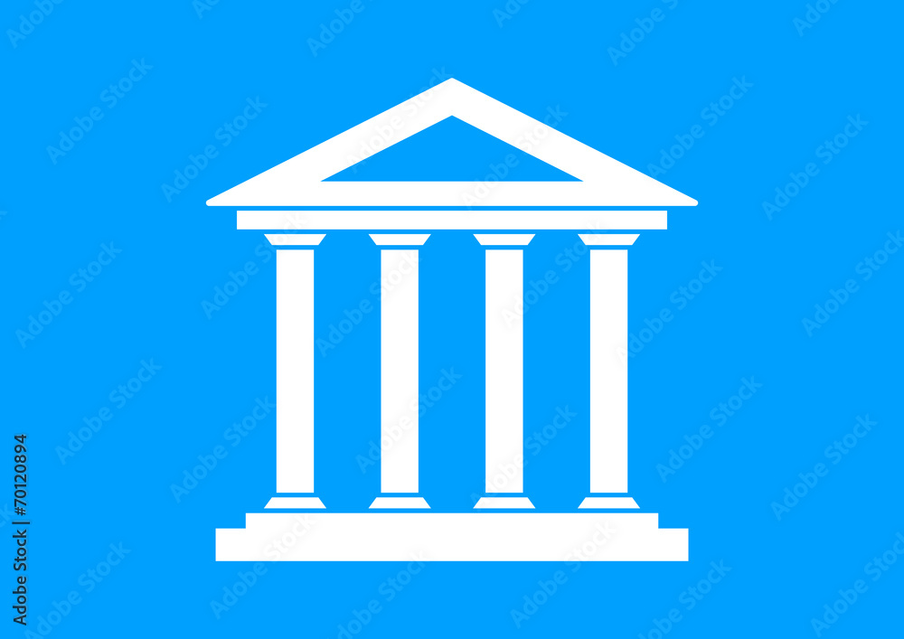 White historical building on blue background White historical building on blue background