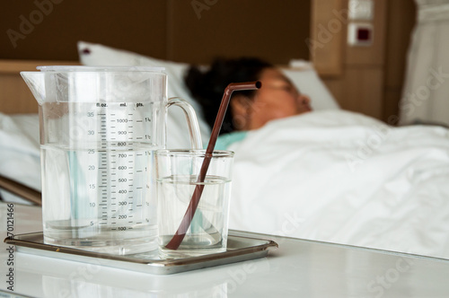 Glass of water in hospital room