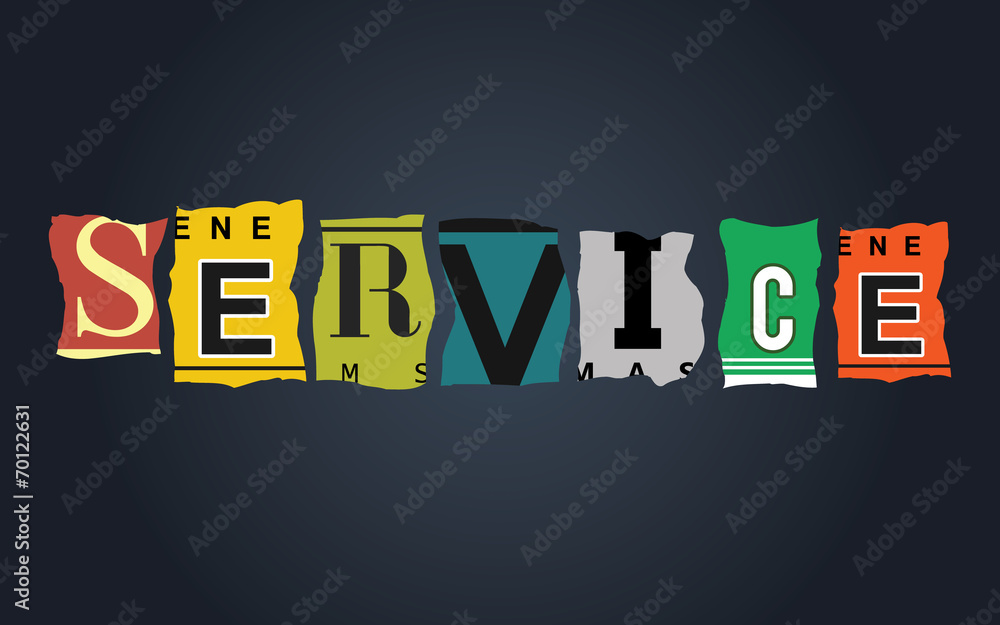 Obraz premium Service word on broken car license plates, vector