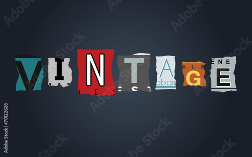Vintage word on broken car license plates, vector