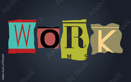 Work word on broken car license plates, vector