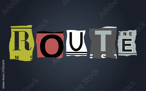 Route word on broken car license plates, vector