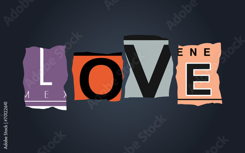 Love word on broken car license plates, vector