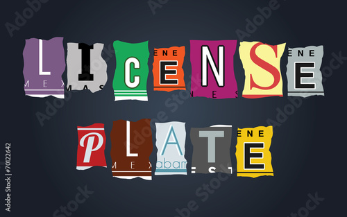 License plate word on broken car plates, vector