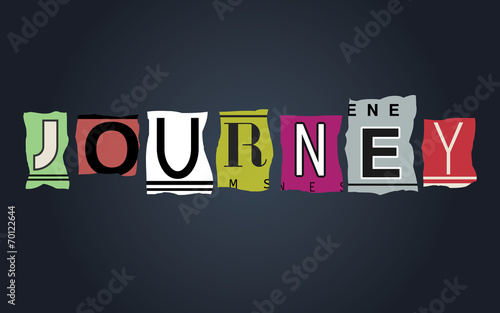 Journey word on broken car license plates, vector