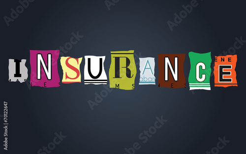 Insurance word on broken car license plates, vector