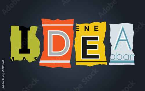 Idea word on broken car license plates, vector
