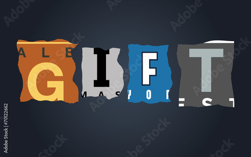 Gift word on broken car license plates, vector