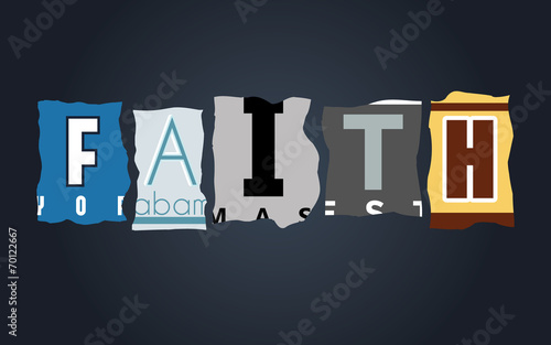 Faith word on broken car license plates, vector
