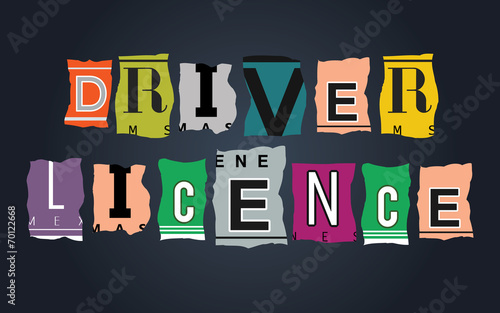 Driver licence word on broken car license plates, vector