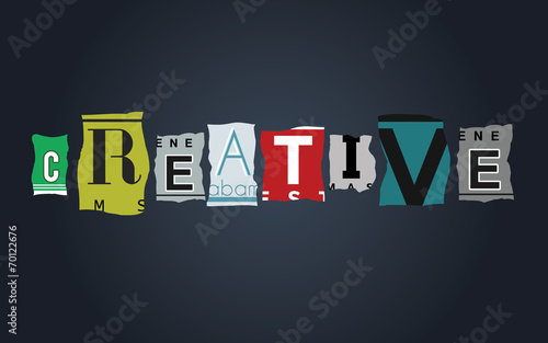 Creative word on broken car license plates, vector