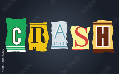 Crash word on broken car license plates, vector
