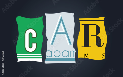 Car word on broken license plates, vector