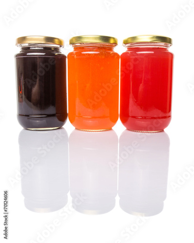 Blueberry, strawberry and orange fruit bottled jam