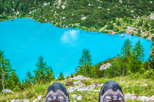 Alpin lake Sorapis - Italian Dolomites stunning landscape. photo