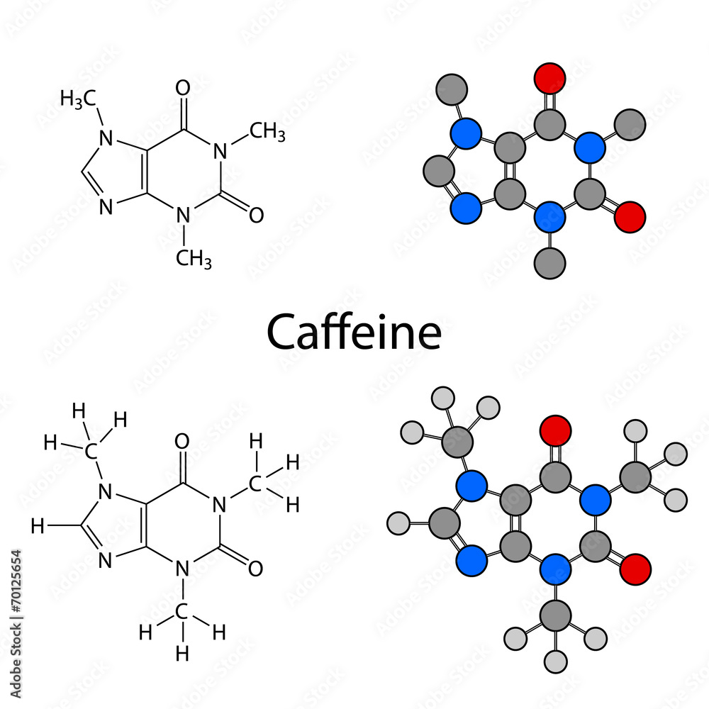 Caffeine molecule - structural chemical formulas and models Stock ...