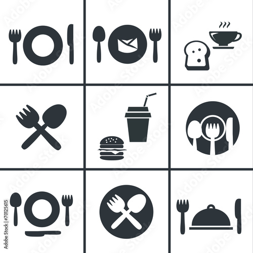 Food Center, Food Court,fork and spoon icon set