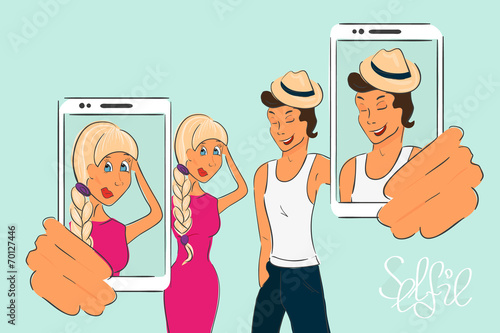 Happy couple are doing selfie