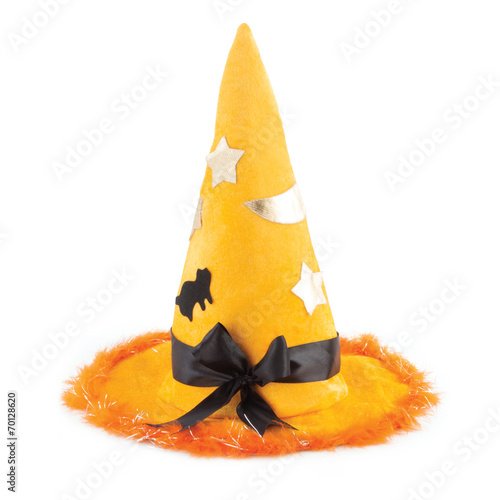 Orange fabric witch hat for Halloween