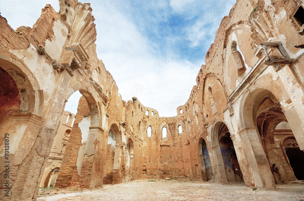 Naklejka premium Ruins of old church destroyed in spanish civil war in Belchite