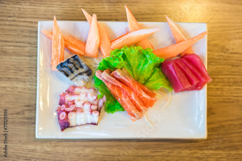 Fresh salmon sashimi tuna saba and octopus