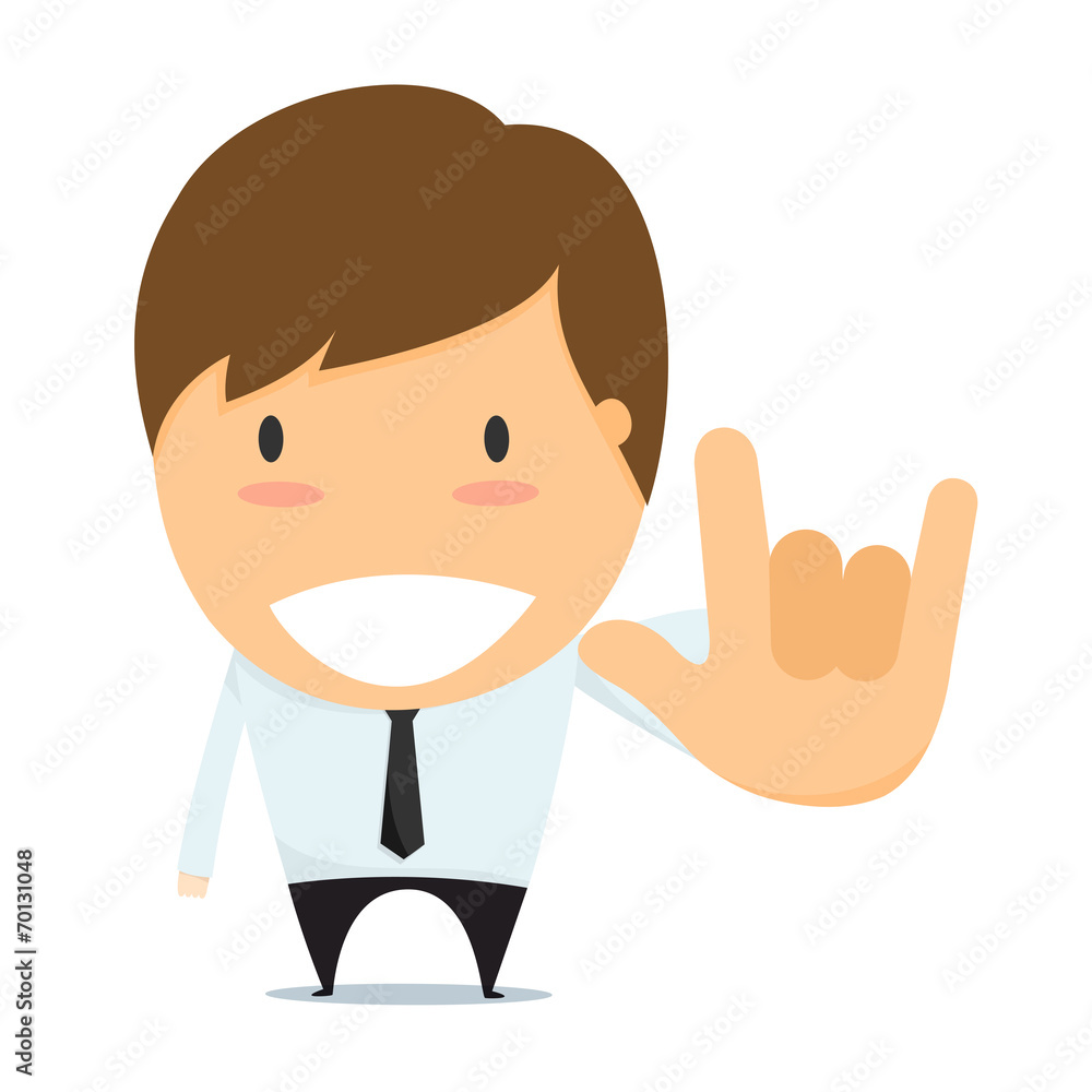 Businessman show hands i love you sign language.