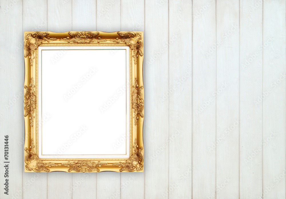 blank golden frame on wood wall blank golden frame on wood wall