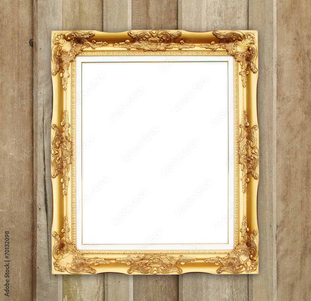 blank golden frame on wood wall blank golden frame on wood wall