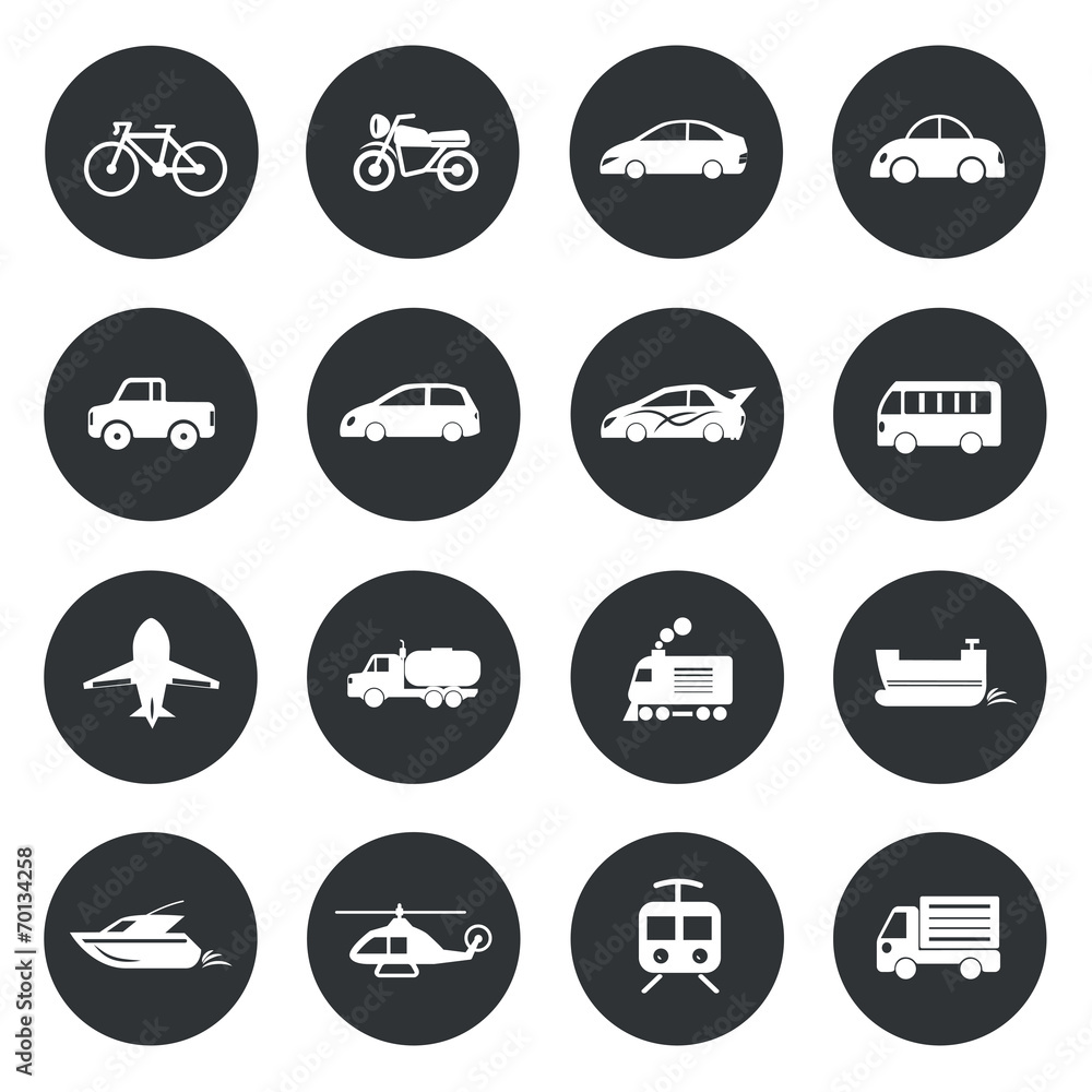 Transport circle Icons waterways, overland, air. Vector illustra