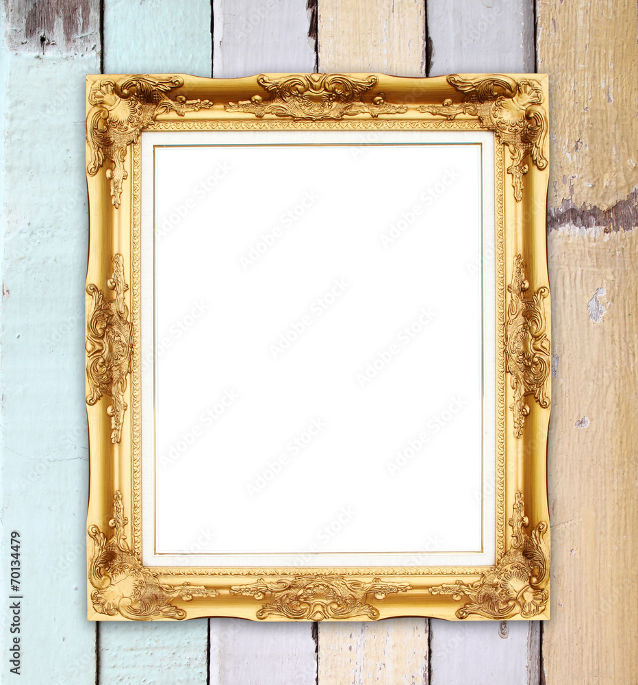 blank golden frame on wood wall blank golden frame on wood wall