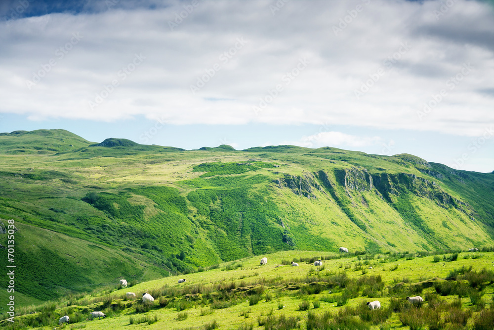 mountains and meadows Isle of Skye in Scottish Highland