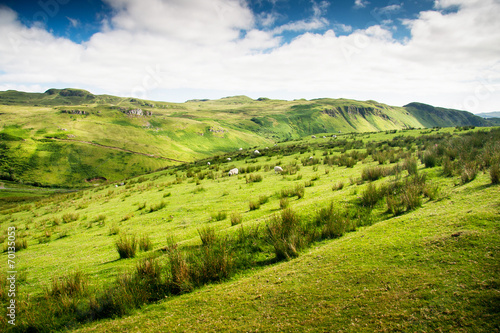 green mountains and meadows Isle of Skye in Scottish Hig