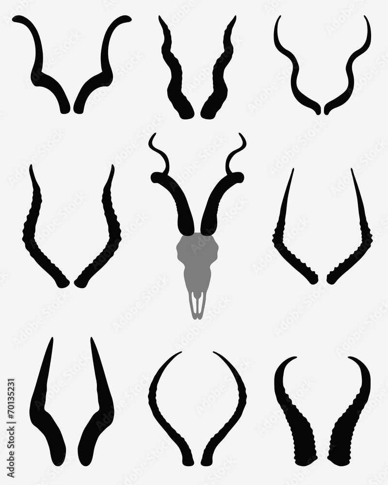Black silhouettes of horns of antelopes 2, vector Black silhouettes of horns of antelopes 2, vector