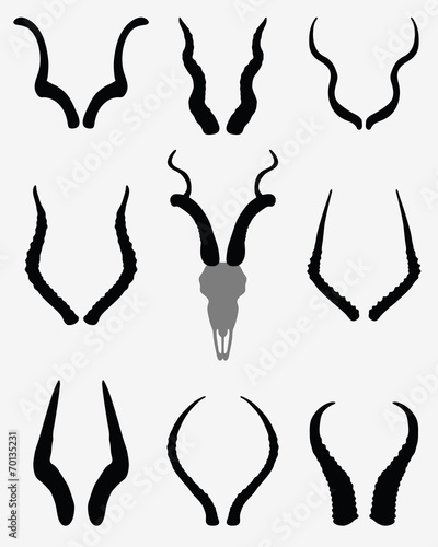 Black silhouettes of horns of antelopes 2, vector