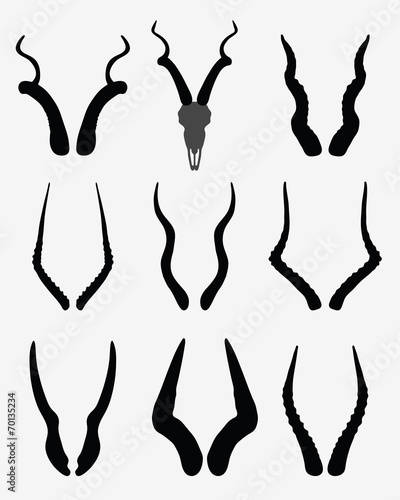 Black silhouettes of horns of antelopes, vector
