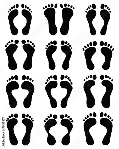 Black prints of human feet, vector illustration