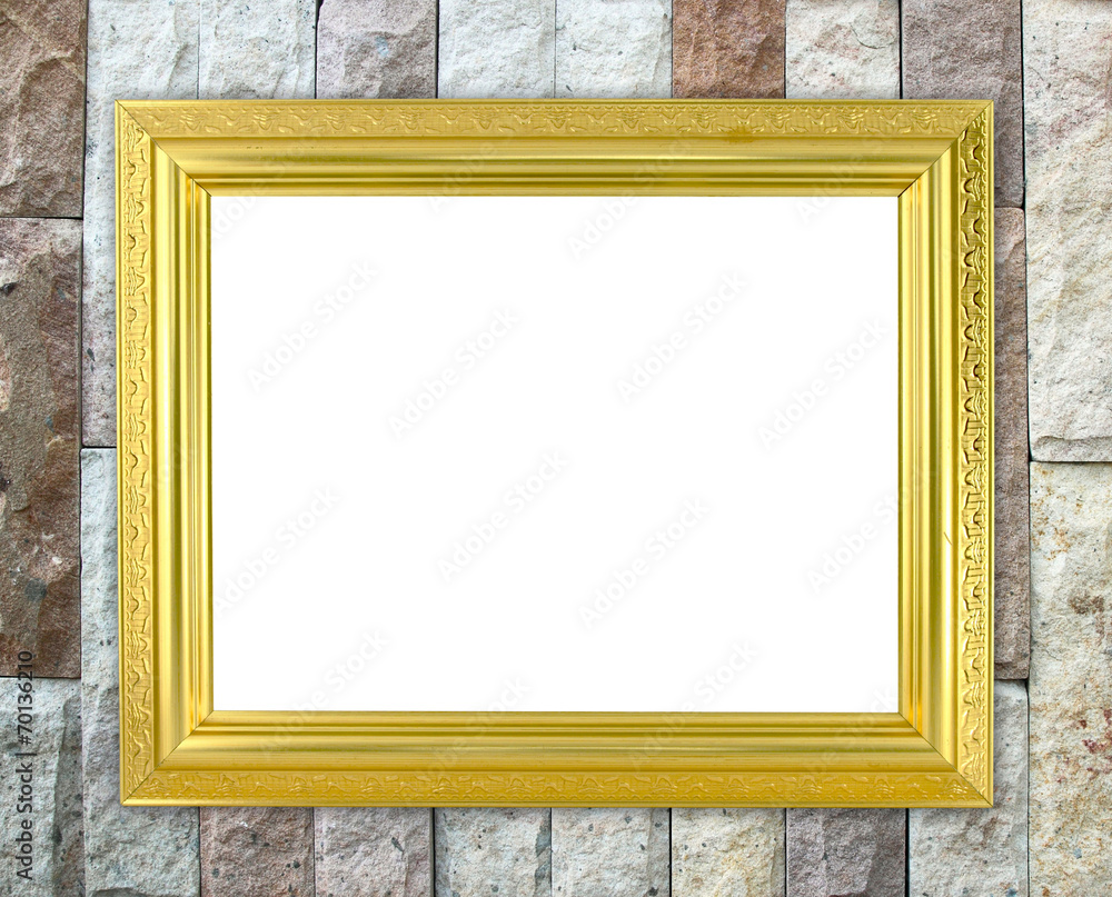 blank golden frame on brick stone wall blank golden frame on brick stone wall