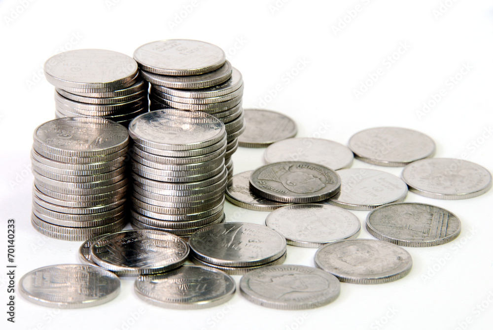 Money coins on white background, Business concept. Money coins on white background, Business concept.