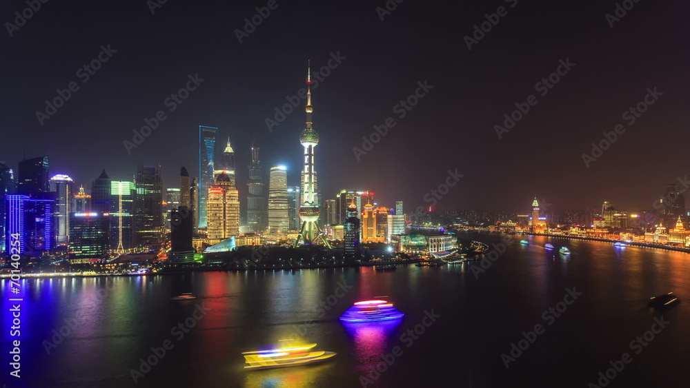 China Shanghai Huangpu River at Night, Timelapse. China Shanghai Huangpu River at Night, Timelapse.