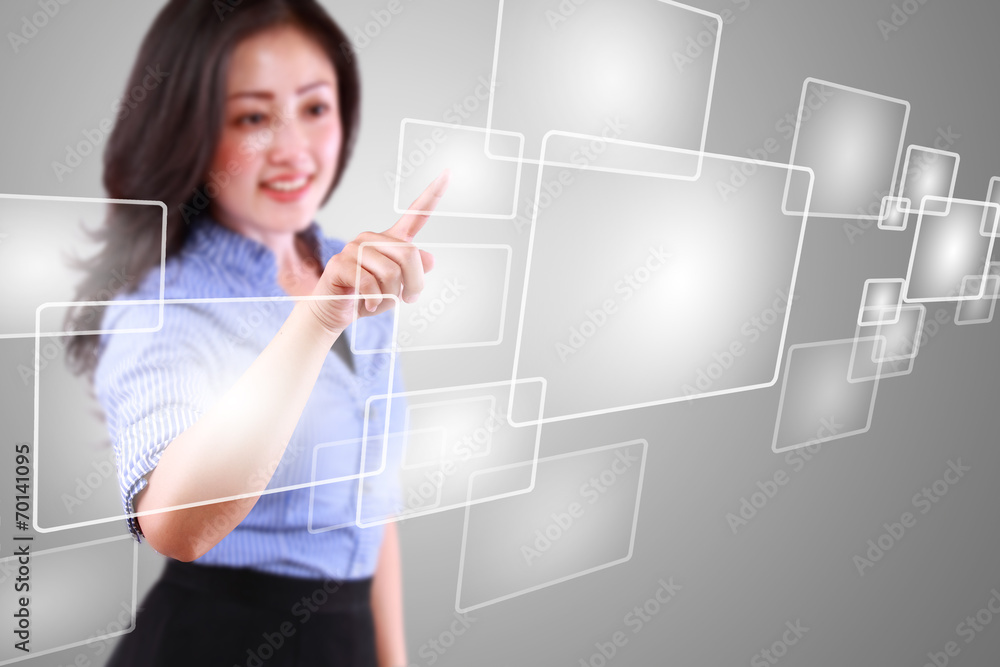 business woman playing technology modern touch screen business woman playing technology modern touch screen