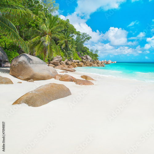 Tropical beach Anse Georgette at island Praslin, Seychelles © EMrpize