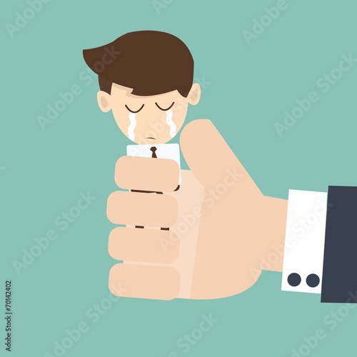 Hand boss squeezing a young businessman