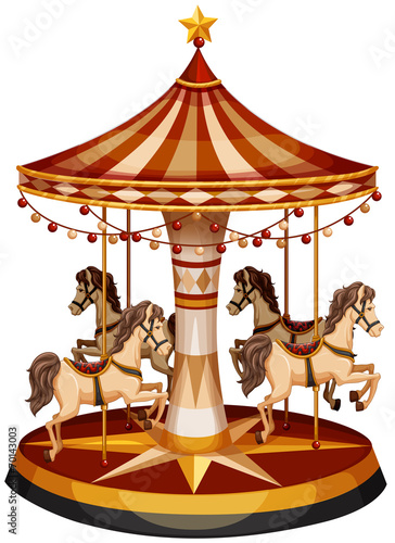 A merry-go-round with brown horses