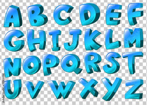 Letters of the alphabet in blue colors