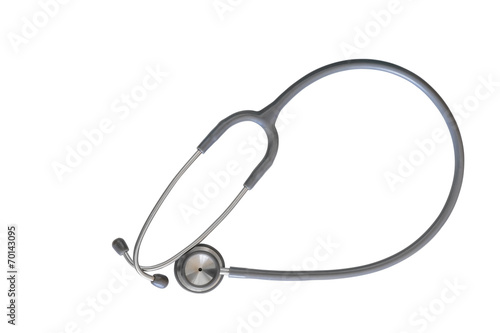 Close up of grey stethoscope on white background